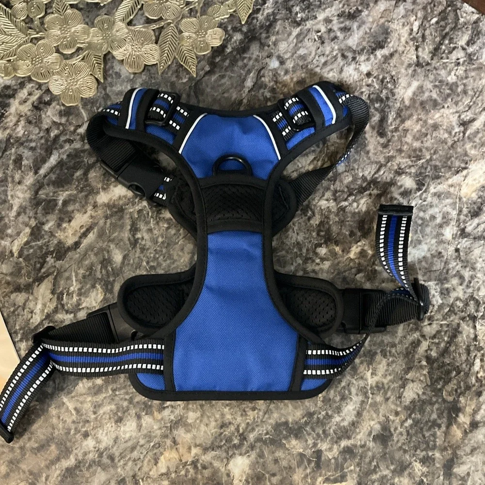 rabbitgoo Upgraded Dog Harness Reflective Adjustable Mesh Blue/Black Size M